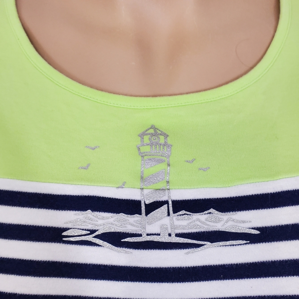 Kim Rogers Curvy Women's  Short Sleeve 100% Cotton Stripe Lighthouse Top Size 2X - Picture 4 of 9